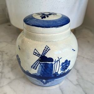 Delft Ginger Jar Stash Pot Or Pet Urn EUC